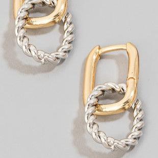 Braided Hoop Charm Rectangle Hinge Hoop Earrings - J. Cole ShoesFAME ACCESSORIESBraided Hoop Charm Rectangle Hinge Hoop Earrings