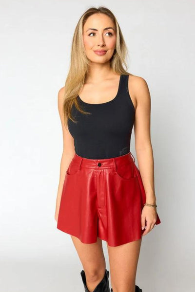 Buddylove: Emerson Vegan Leather Shorts in Red - J. Cole ShoesBUDDYLOVEBuddylove: Emerson Vegan Leather Shorts in Red