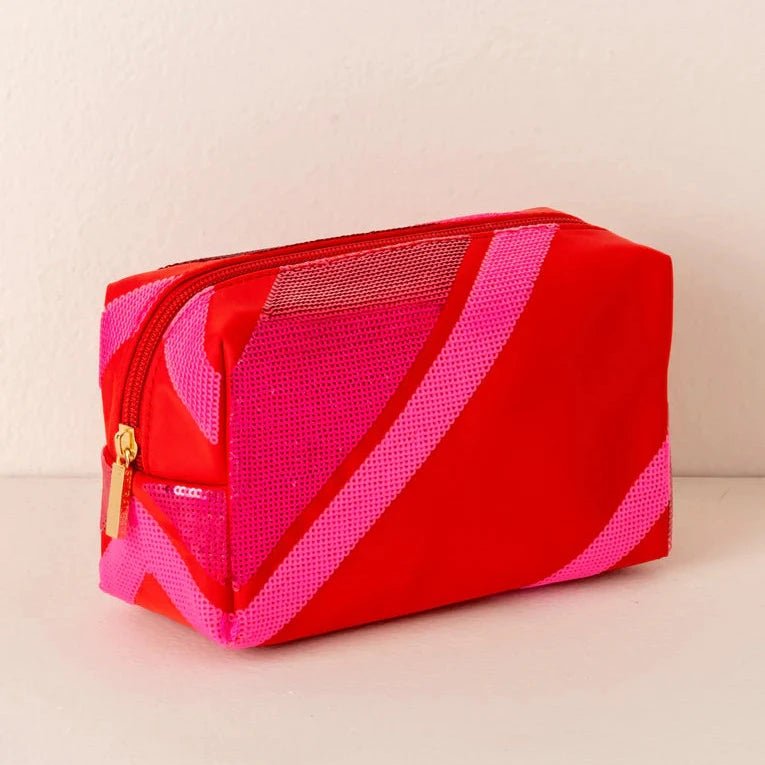 Cara Diagonal Stripe Zip Pouch in Red & Pink - J. Cole ShoesSHIRALEAHCara Diagonal Stripe Zip Pouch in Red & Pink