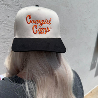 Cowgirl Camp Trucker Hat in Black, Tan & Orange - J. Cole ShoesVINTAGE HAVANACowgirl Camp Trucker Hat in Black, Tan & Orange