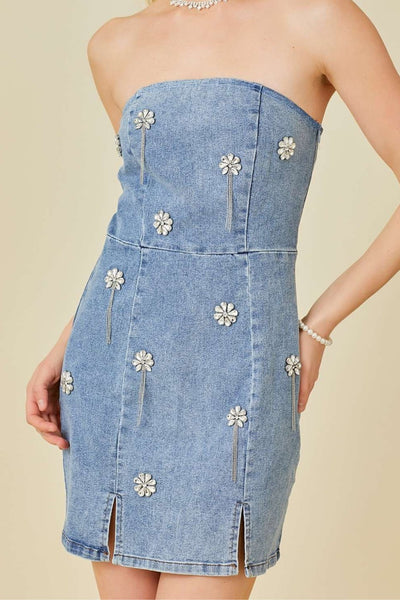 falling flower bling trim denim dress - J. Cole ShoesJ. Cole Shoesfalling flower bling trim denim dress