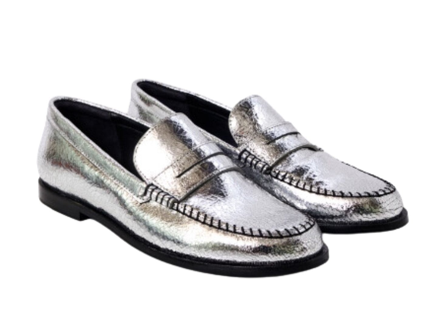 Free People: Blanket Stitch Loafer in Pale Pewter Leather - J. Cole ShoesFREE PEOPLEFree People: Blanket Stitch Loafer in Pale Pewter Leather