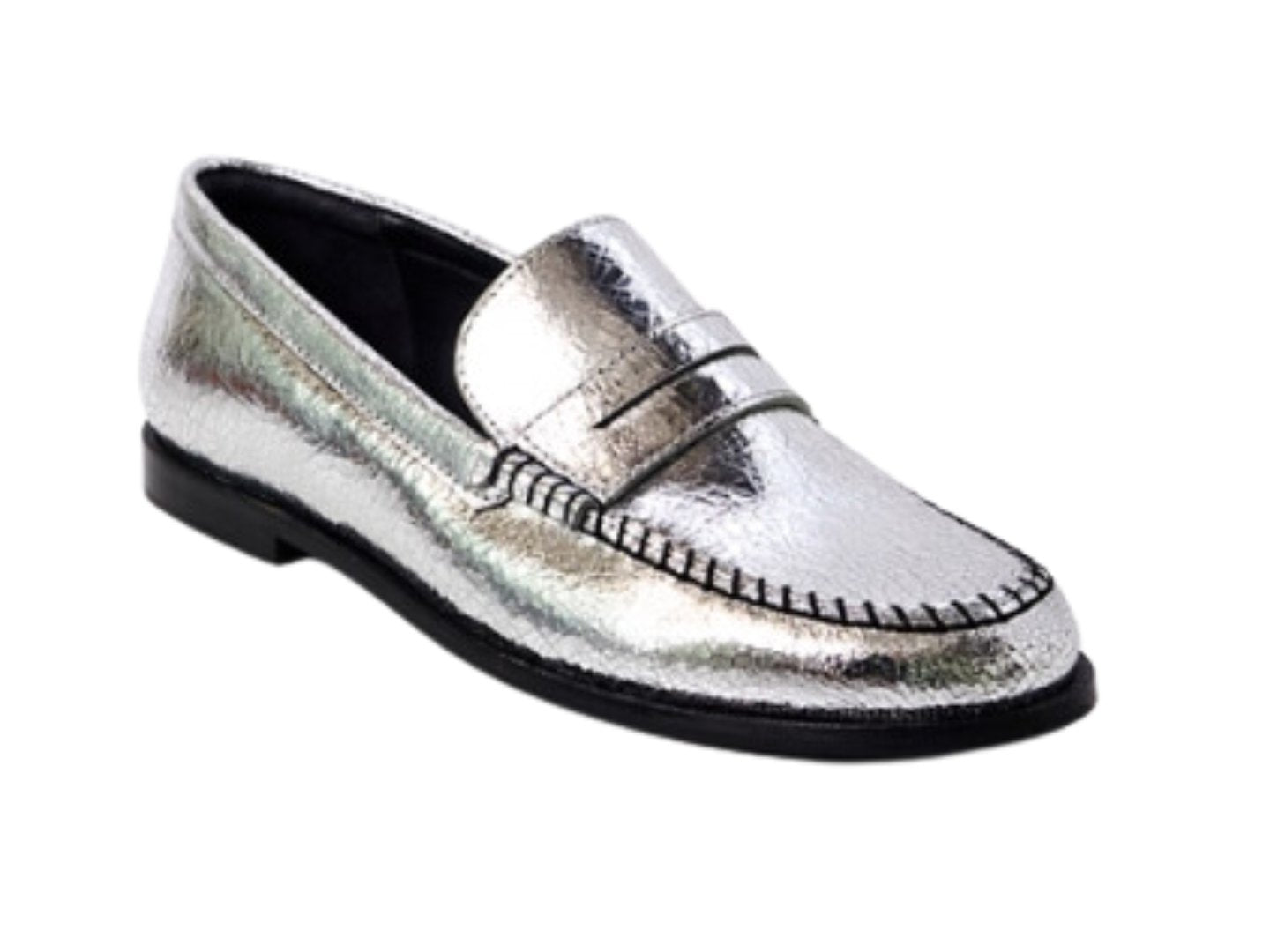 Free People: Blanket Stitch Loafer in Pale Pewter Leather - J. Cole ShoesFREE PEOPLEFree People: Blanket Stitch Loafer in Pale Pewter Leather