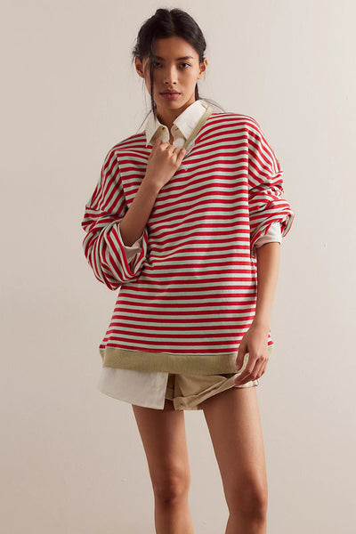 Free People: Classic Striped Crew in Cherry Combo - J. Cole ShoesFREE PEOPLEFree People: Classic Striped Crew in Cherry Combo