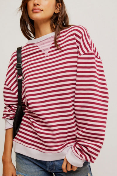 Free People: Classic Striped Crew in Raspberry Combo - J. Cole ShoesFREE PEOPLEFree People: Classic Striped Crew in Raspberry Combo