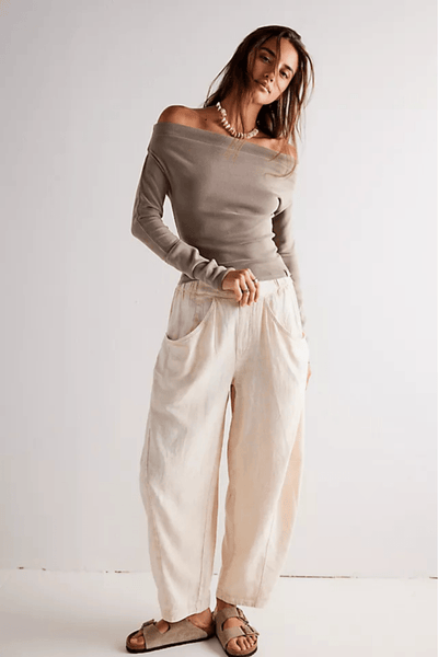 Free People: High Road Pull On Barrel Pant in Birch - J. Cole ShoesFREE PEOPLEFree People: High Road Pull On Barrel Pant in Birch