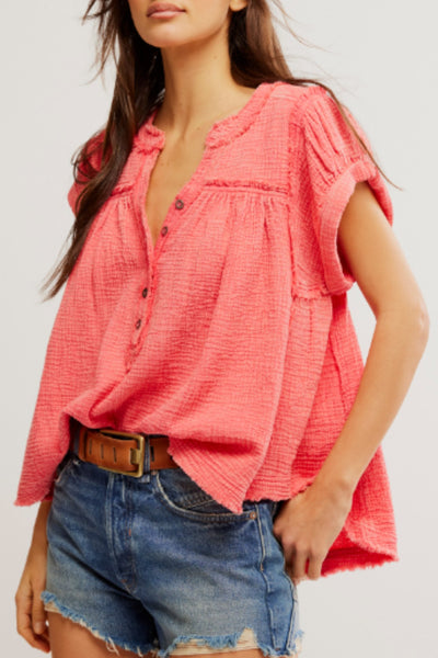 Free People Horizons Double Cloth Top in Coral Paradise - J. Cole ShoesFREE PEOPLEFree People Horizons Double Cloth Top in Coral Paradise