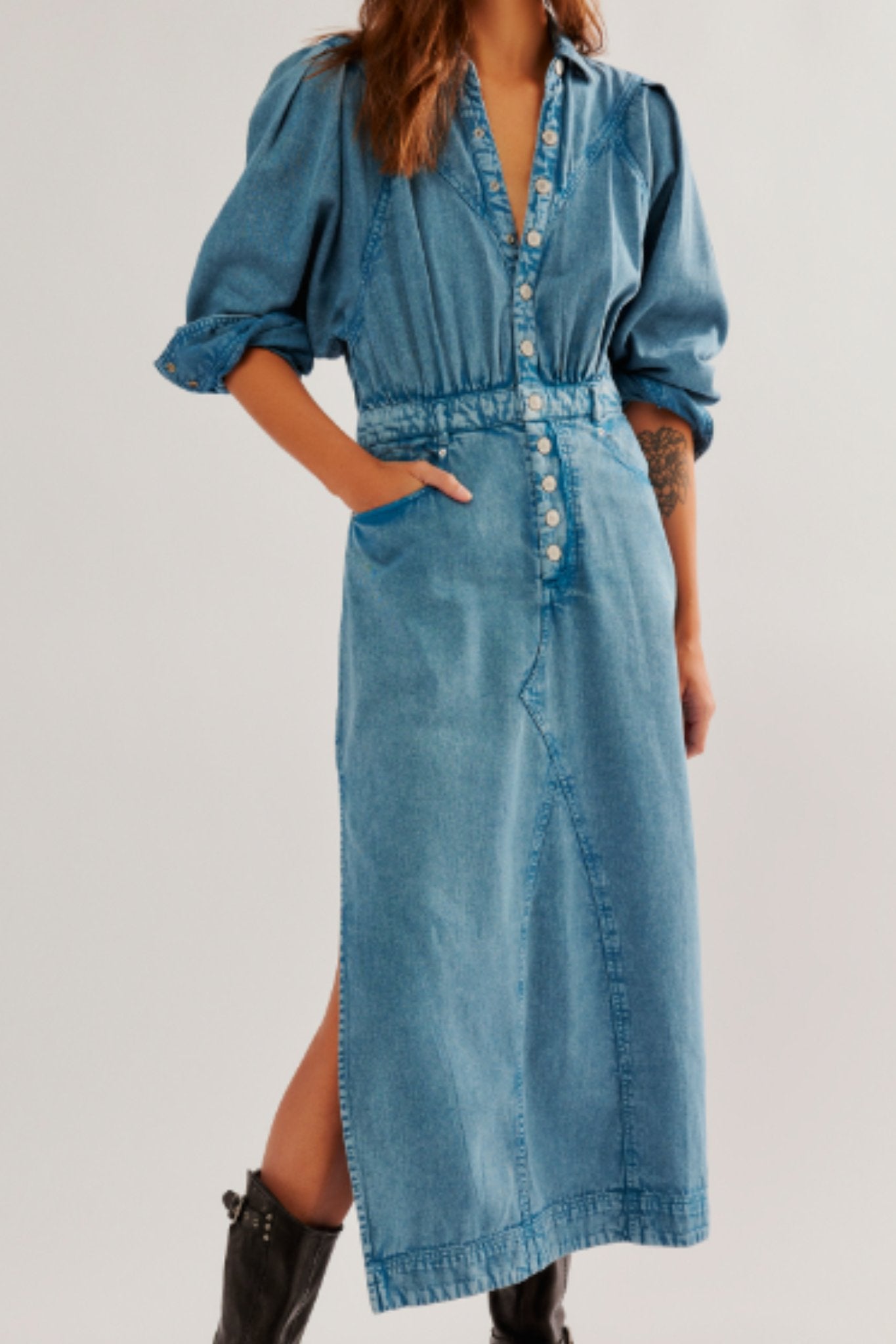 Free People: Mad Love Denim Midi in Skyfall - J. Cole ShoesFREE PEOPLEFree People: Mad Love Denim Midi in Skyfall