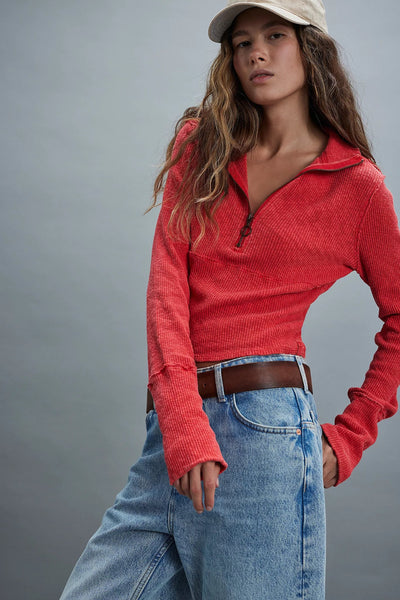 Free People: Midnight 1/2 Zip Top in High Risk Red - J. Cole ShoesFREE PEOPLEFree People: Midnight 1/2 Zip Top in High Risk Red