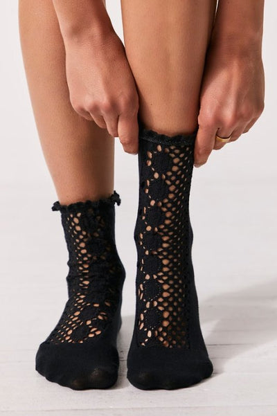 Free People: Rubies Crochet Socks in Black - J. Cole ShoesFREE PEOPLEFree People: Rubies Crochet Socks in Black