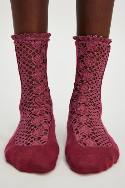 Free People: Rubies Crochet Socks in Deep Sea Burgundy - J. Cole ShoesFREE PEOPLEFree People: Rubies Crochet Socks in Deep Sea Burgundy