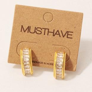 Gold Dipped Baguette Studded Hoop Earrings - J. Cole ShoesFAME ACCESSORIESGold Dipped Baguette Studded Hoop Earrings