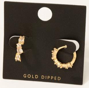 Gold Dipped Mixed Cz Shape Studs Hoop Earrings - J. Cole ShoesFAME ACCESSORIESGold Dipped Mixed Cz Shape Studs Hoop Earrings