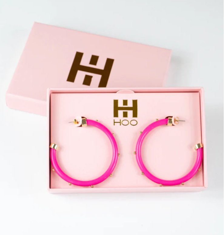 Hot Pink Gold Studded Hoops - J. Cole ShoesHoo HoopsHot Pink Gold Studded Hoops