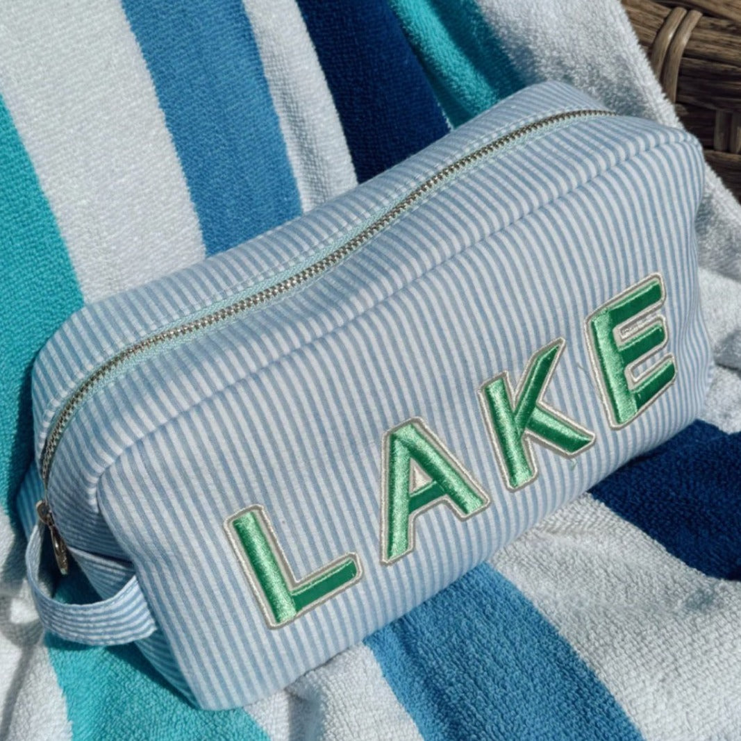 "Lake" Zip Bag in Blue & White Stripe - J. Cole Shoeskenz kustomz"Lake" Zip Bag in Blue & White Stripe