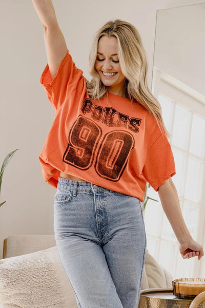 Livy Lu: Oklahoma State Cowboys Player Orange Thrifted Tee - J. Cole ShoesLIVY LULivy Lu: Oklahoma State Cowboys Player Orange Thrifted Tee