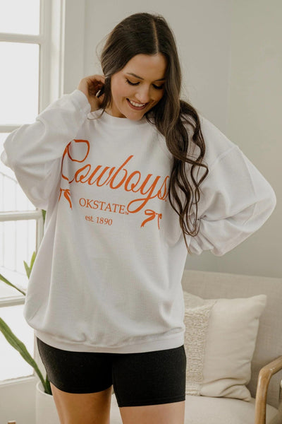 Livy Lu: OSU Cowboys Established Bows Corded Sweatshirt - J. Cole ShoesLIVY LULivy Lu: OSU Cowboys Established Bows Corded Sweatshirt