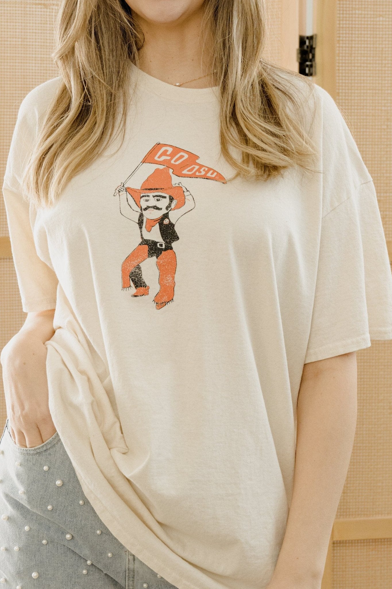 LivyLu: OSU Cowboys Mascot Flag Thrifted Tee - J. Cole ShoesLIVY LULivyLu: OSU Cowboys Mascot Flag Thrifted Tee