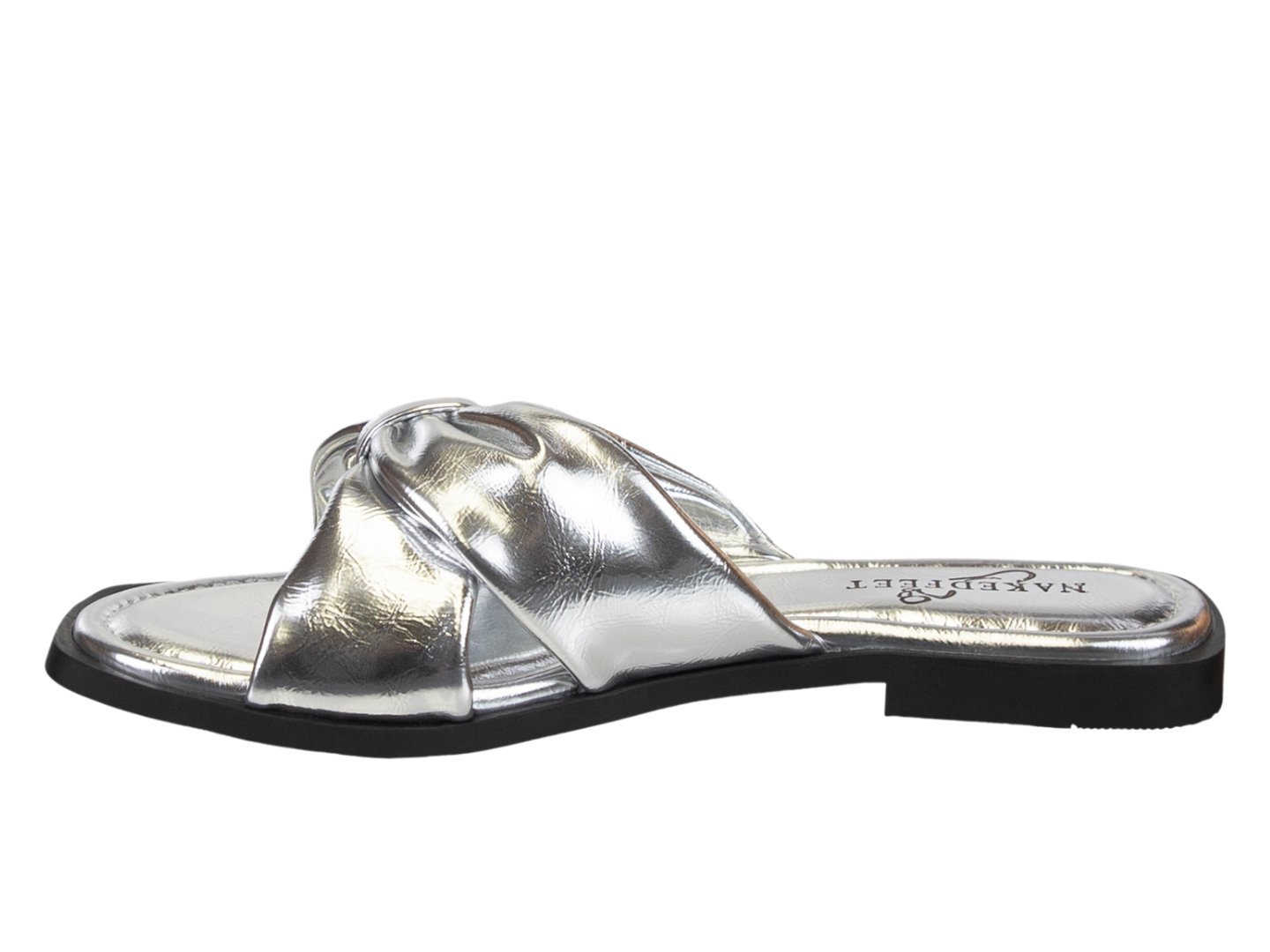 NAKED FEET - GOA in SILVER Flat Sandals - J. Cole ShoesNAKED FEETNAKED FEET - GOA in SILVER Flat Sandals