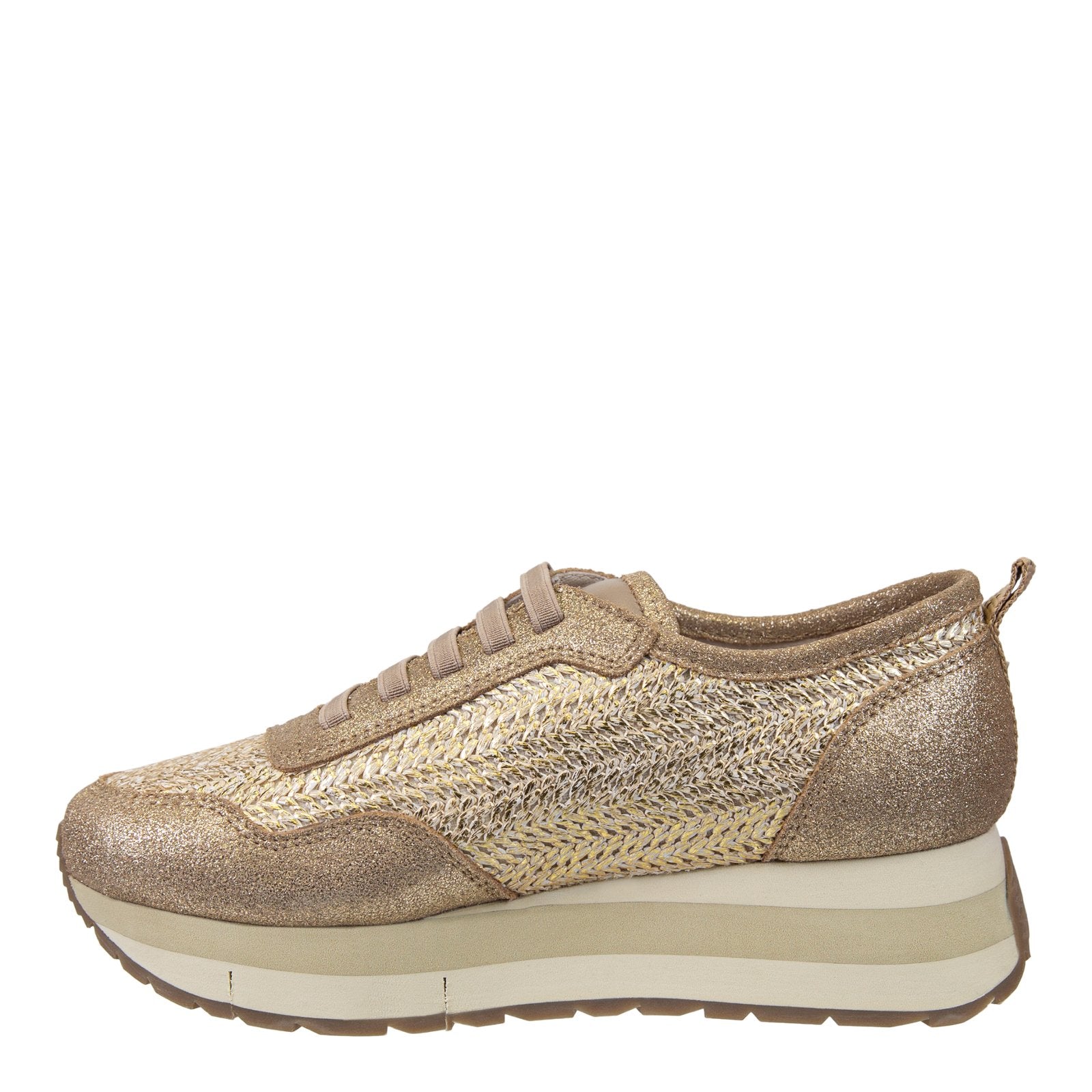 Naked Feet: KINETIC in GOLD RAFFIA Platform Sneakers - J. Cole ShoesNAKED FEETNaked Feet: KINETIC in GOLD RAFFIA Platform Sneakers