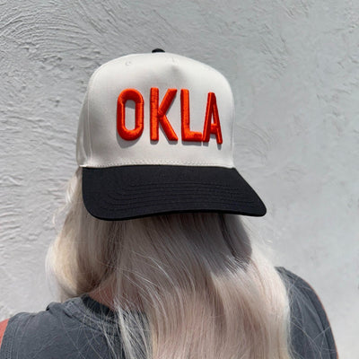 OKLA Trucker Hat in Black, Orange & Tan - J. Cole ShoesVINTAGE HAVANAOKLA Trucker Hat in Black, Orange & Tan