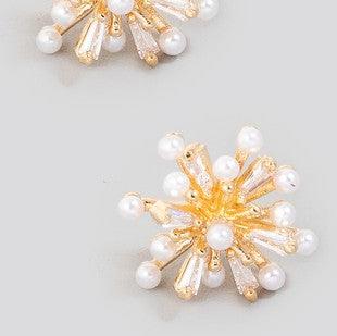 Pearl And Cz Studded Sunburst Stud Earrings - J. Cole ShoesFAME ACCESSORIESPearl And Cz Studded Sunburst Stud Earrings