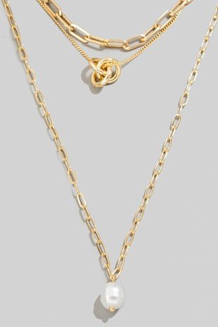 Pearl And Knot Charms Layered Chains Necklace - J. Cole ShoesFAME ACCESSORIESPearl And Knot Charms Layered Chains Necklace