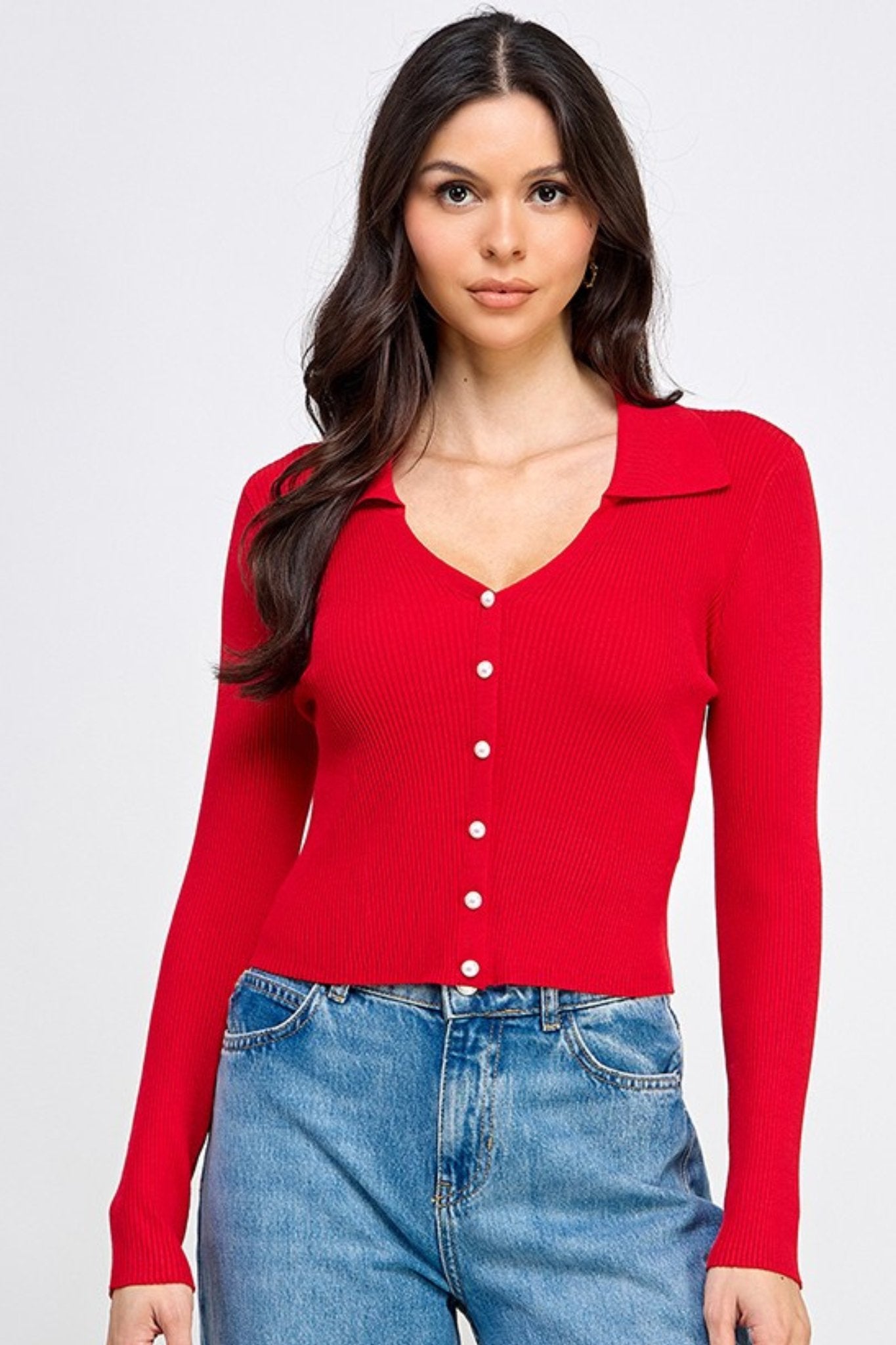 Pearl Button Down Cardigan in Red - J. Cole ShoesMilk & HoneyPearl Button Down Cardigan in Red