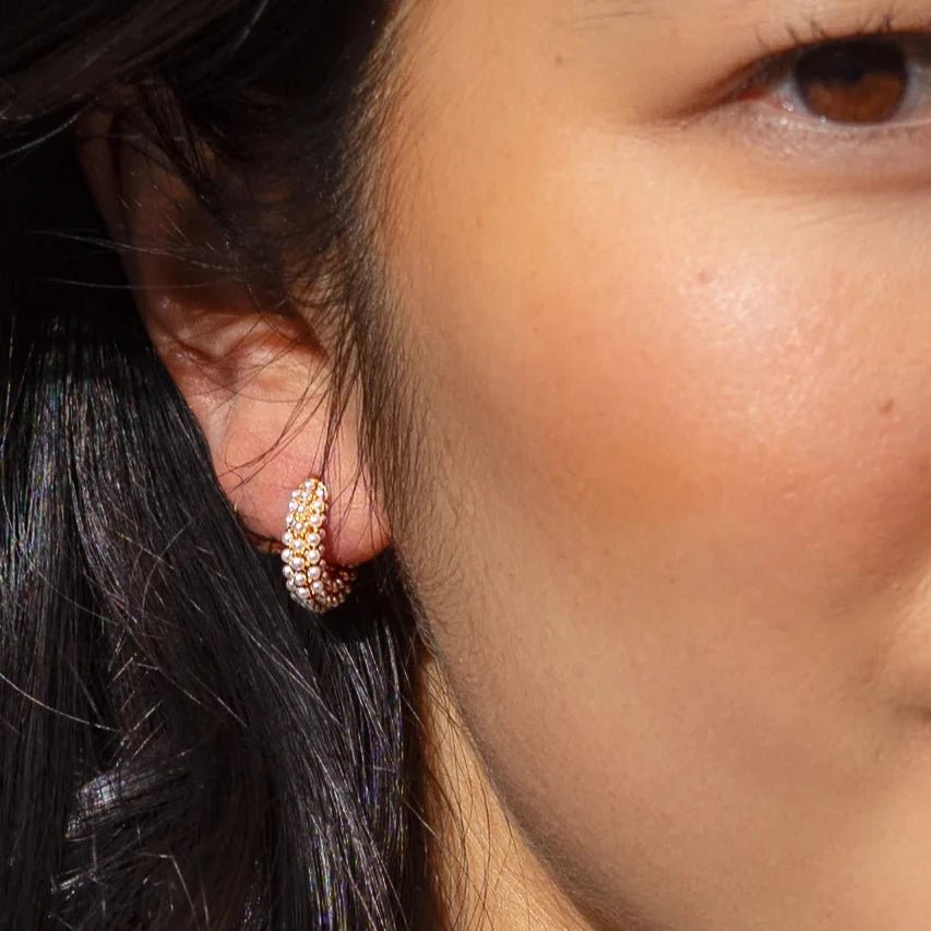 Peter + June: Pearl Mini Dot Round Hoops - J. Cole ShoesPETER + JUNEPeter + June: Pearl Mini Dot Round Hoops