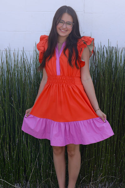 Smocked Waist Leather Dress in Orange - J. Cole ShoesTHMLSmocked Waist Leather Dress in Orange