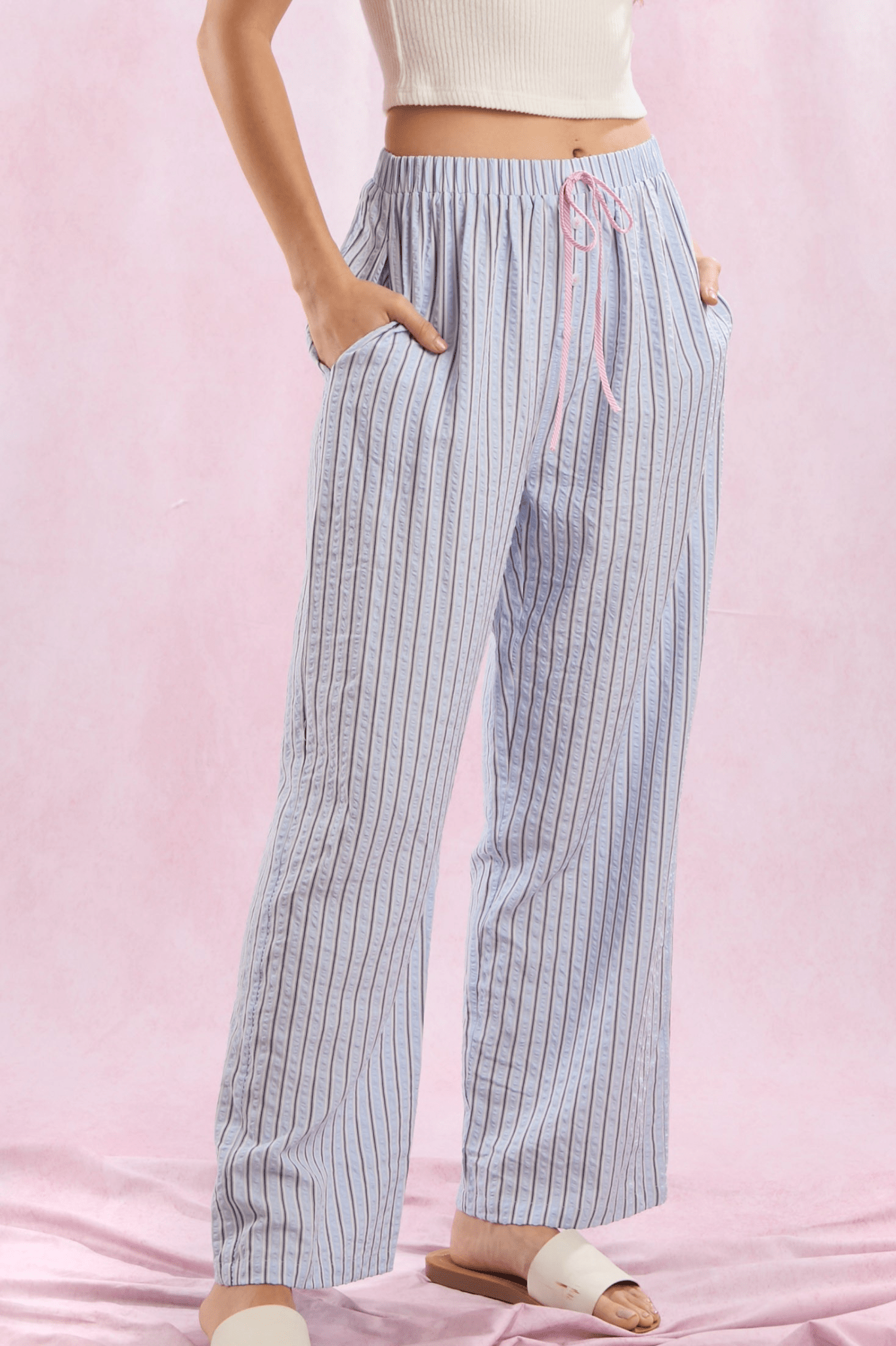 Stripe waist ribbon pants - J. Cole ShoesPEACH LOVE CALIFORNIAStripe waist ribbon pants