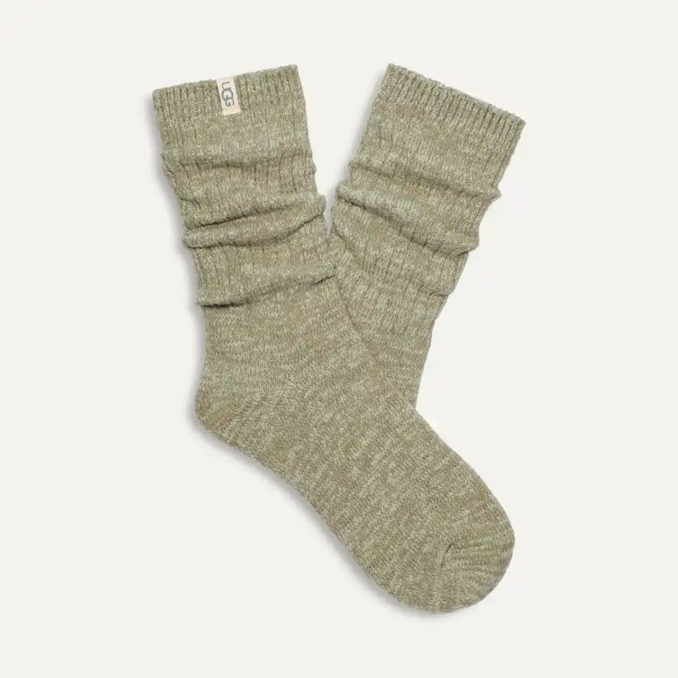 Ugg: Rib Knit Slouchy Crew Sock in Moss Green/Grassland - J. Cole ShoesUGGUgg: Rib Knit Slouchy Crew Sock in Moss Green/Grassland