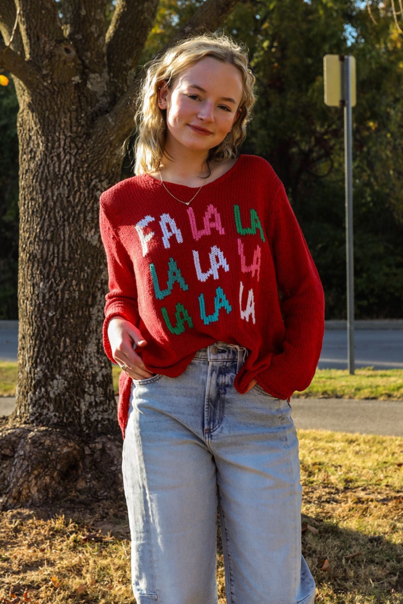 Wooden Ships: Fa La La Sweater in Red Multi - J. Cole ShoesWOODEN SHIPSWooden Ships: Fa La La Sweater in Red Multi