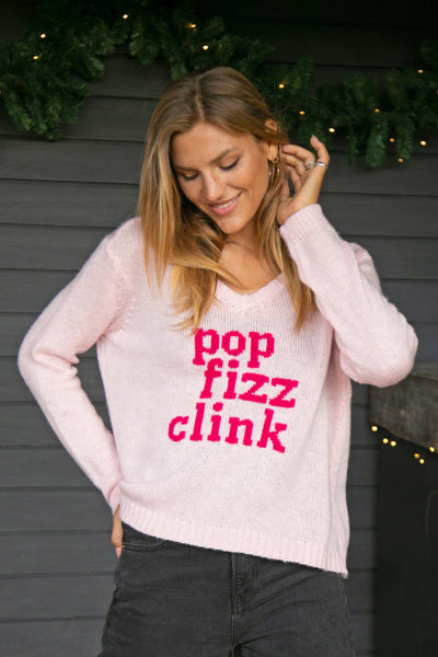 Wooden Ships: Pop Fizz Clink Sweater in Arctic Pink & Pink Sapphire - J. Cole ShoesWOODEN SHIPSWooden Ships: Pop Fizz Clink Sweater in Arctic Pink & Pink Sapphire