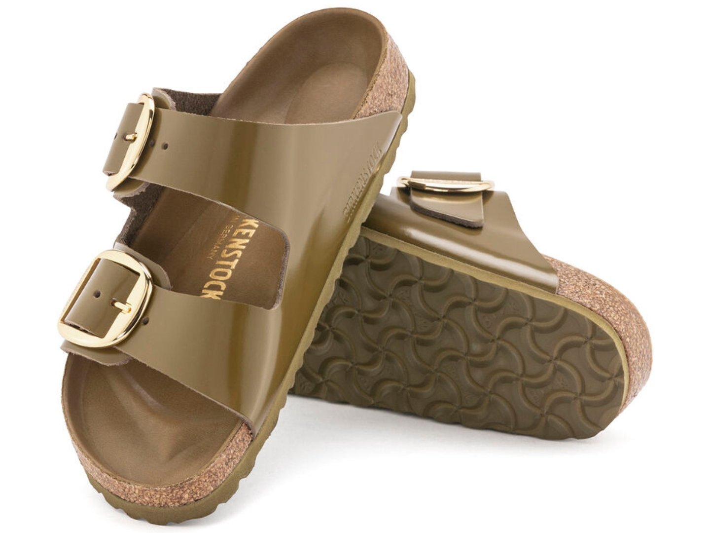 Birkenstock: Arizona Big Buckle High Shine in Mud Green - J. Cole ShoesBIRKENSTOCKBirkenstock: Arizona Big Buckle High Shine in Mud Green