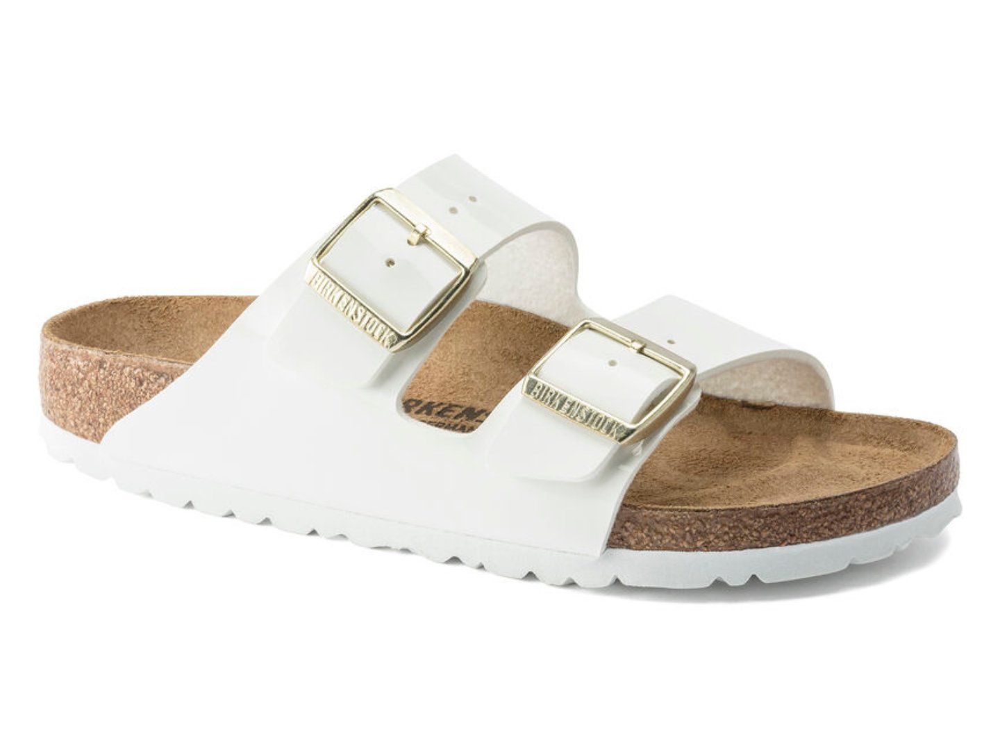 Birkenstock: Arizona Birko-Flor Patent in White - J. Cole ShoesBIRKENSTOCKBirkenstock: Arizona Birko-Flor Patent in White