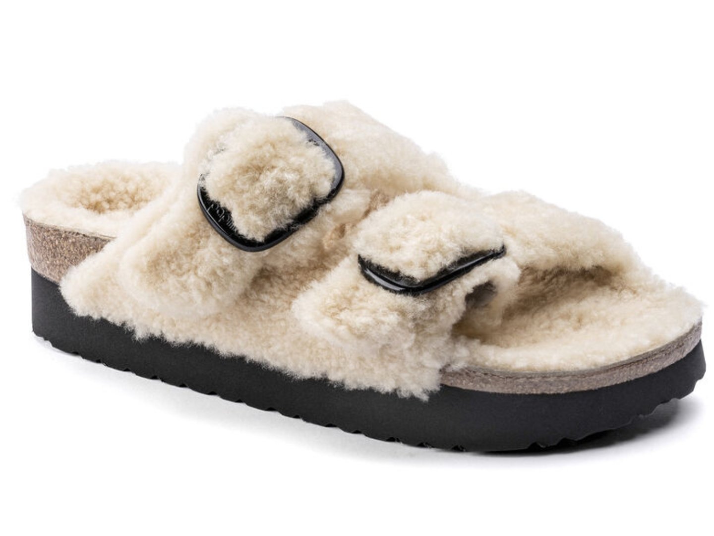 Birkenstock: Arizona Platform Big Buckle in Teddy Eggshell Shearling - J. Cole ShoesBIRKENSTOCKBirkenstock: Arizona Platform Big Buckle Shearling in Eggshell