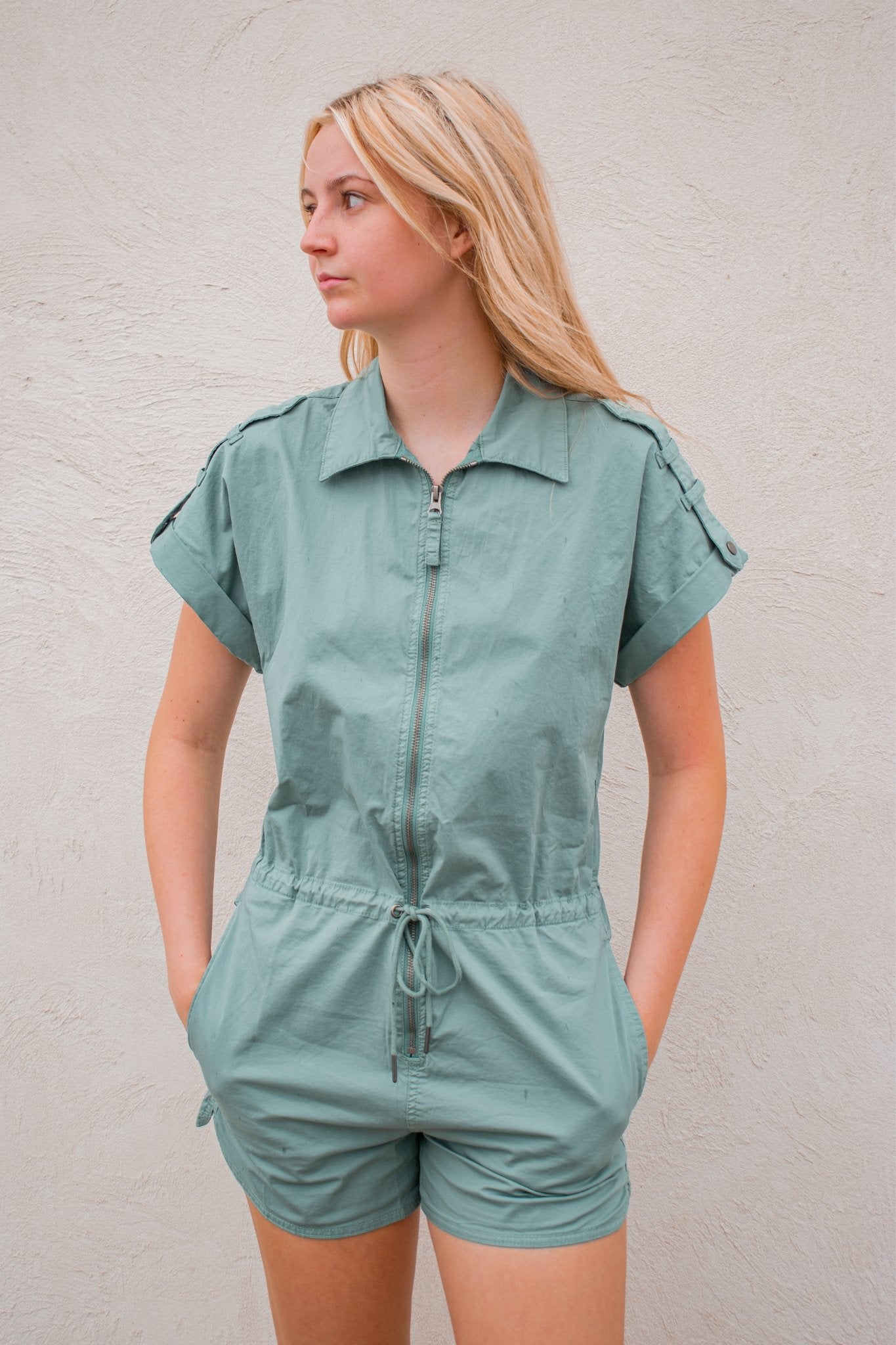 Pistola: Meg Short Sleeve Zip Front Romper - J. Cole ShoesPISTOLAPistola: Meg Short Sleeve Zip Front Romper