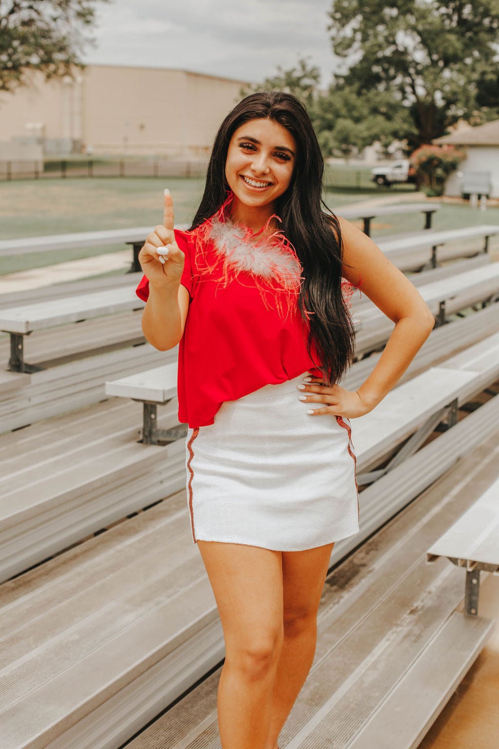 Queen Of Sparkles: One Shoulder Feather Tee Red & White - J. Cole ShoesQueen Of SparklesQueen Of Sparkles: One Shoulder Feather Tee Red & White