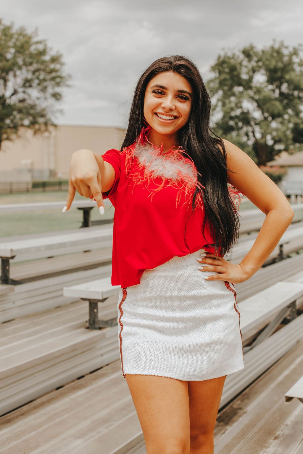 Queen Of Sparkles: One Shoulder Feather Tee Red & White - J. Cole ShoesQueen Of SparklesQueen of Sparkles Tulsa