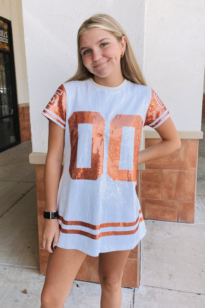 Queen of Sparkles Blue & White Sequin Jersey Dress